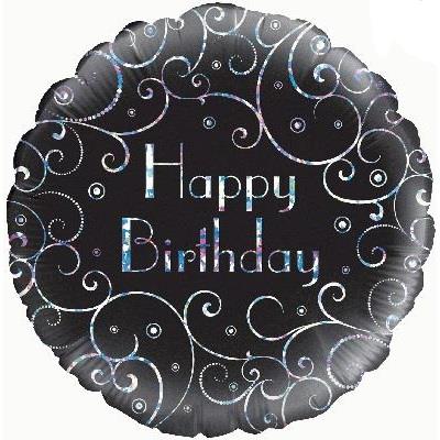 Black and Silver Happy Birthday Foil Balloon 18 Inches | Party Save Smile