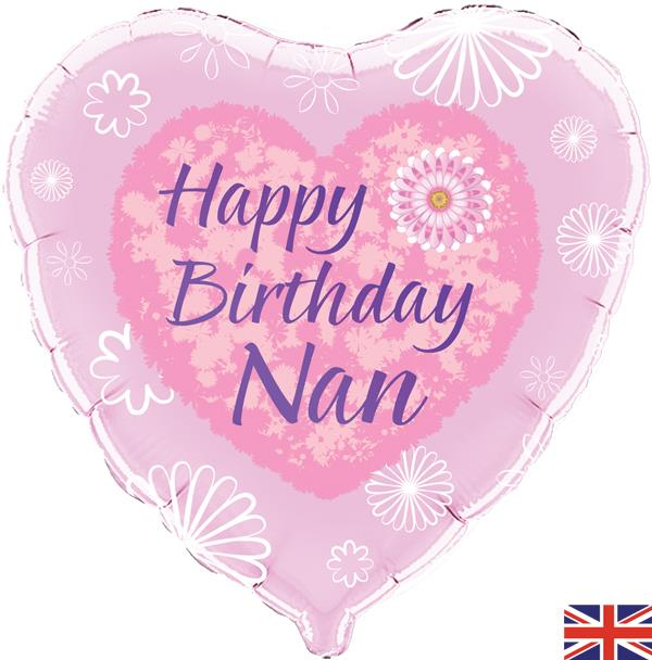Happy Birthday Nan Pink Heart Foil Balloon 18 Inch | Party Save Smile