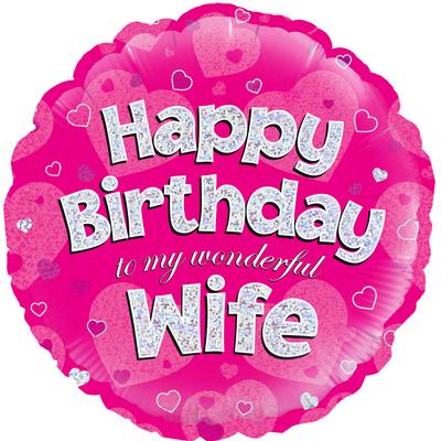 Happy Birthday Wife Foil Balloons - Pink Heart 18 Inch | Party Save Smile