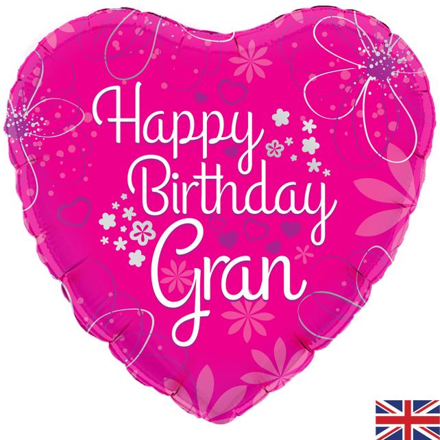 Happy Birthday Gran Pink Heart Foil Balloon 18 Inch | Party Save Smile