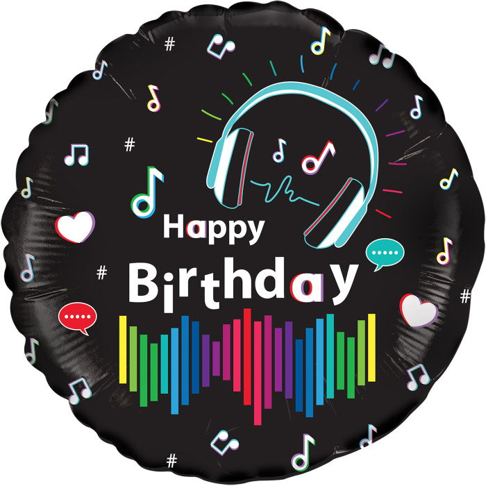 Happy Birthday Headphone Foil Balloons 43cm | Party Save Smile