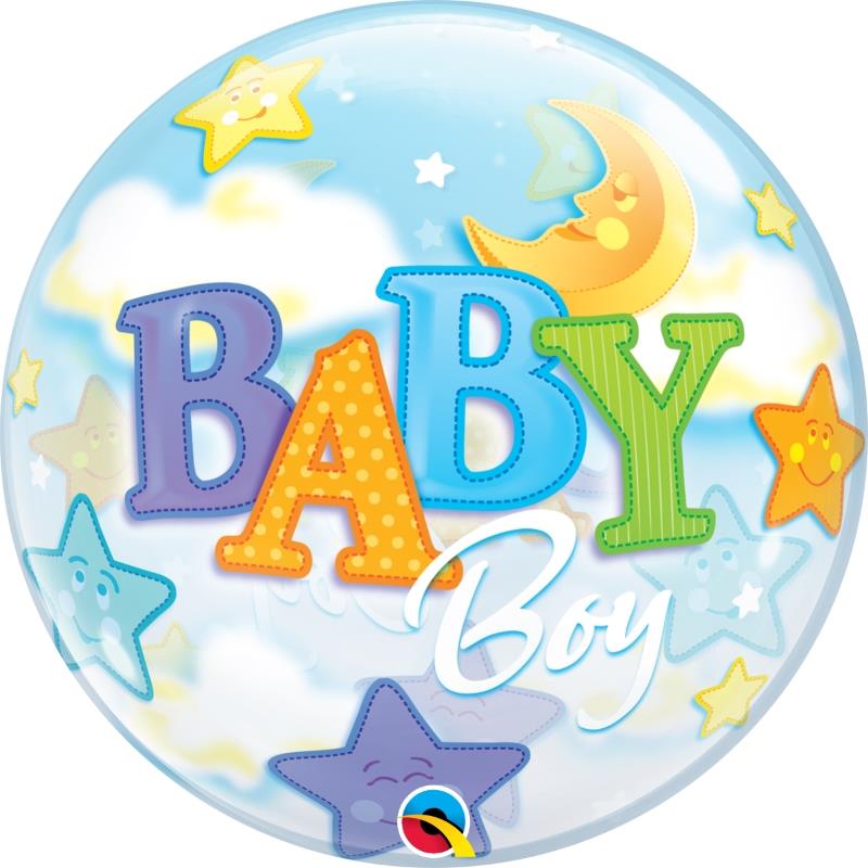 Baby Boy Moon & Stars Bubble Balloon 22 inches | Party Save Smile