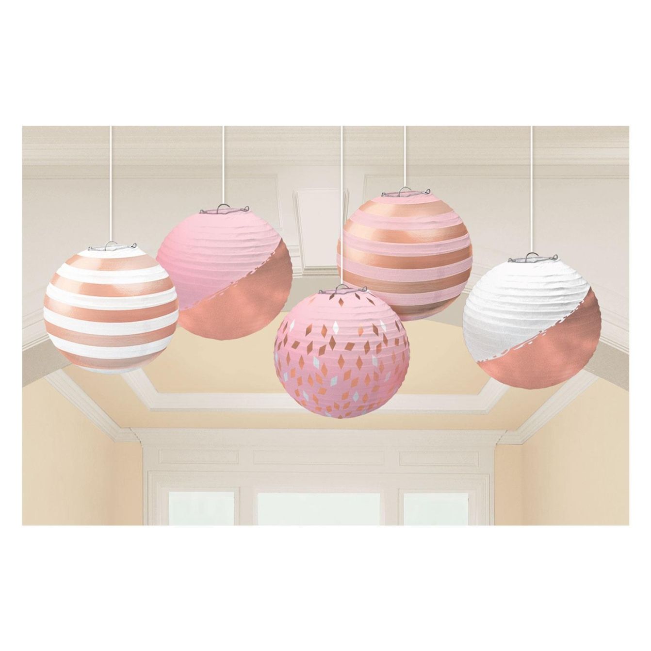 Rose Gold Blush Lantern Decoration Pack of 5 | Party Save Smile