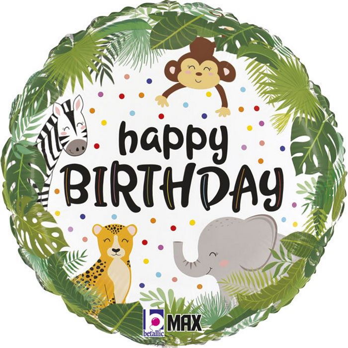 Happy Birthday Jungle Animals Foil Balloon 18 inches | Party Save Smile