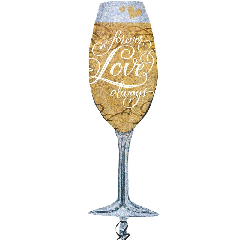 Forever Love Champagne Glass Shaped Foil Balloon 38 Inches | Party Save Smile