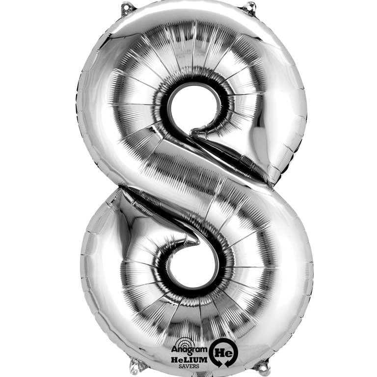 Silver Number 8 Foil Balloonr Anagram 35 inch | Party Save Smile