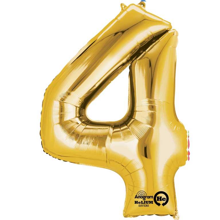 Gold Number 4 Foil Balloon - 34 inch Anagram | Party Save Smile