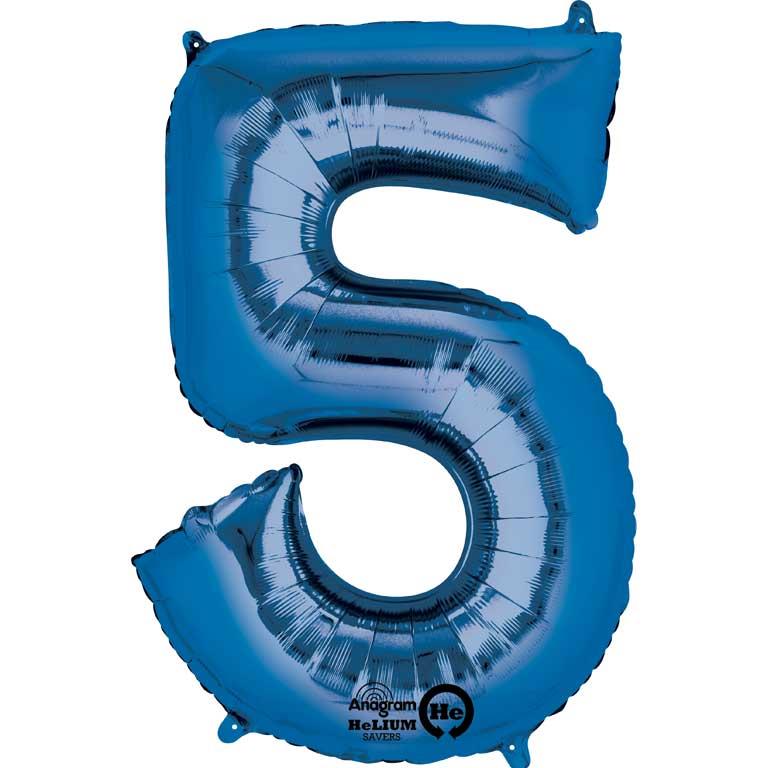 Blue Number 5 Foil Foil Balloon Anagram 35 inch | Party Save Smile