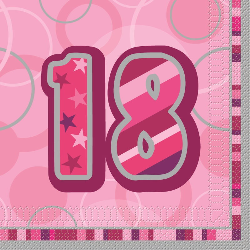 Pink Glitz 18th Birthday Party Napkins Pack of 16 | Party Save Smile