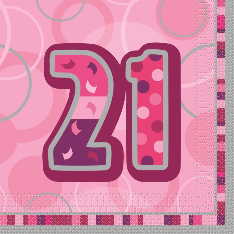 Pink Glitz 21st Birthday Party Napkins Pack of 16 | Party Save Smile