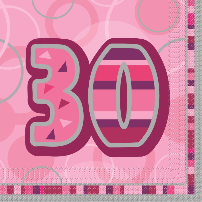 Pink Glitz 30th Birthday Party Napkins Pack of 16 | Party Save Smile