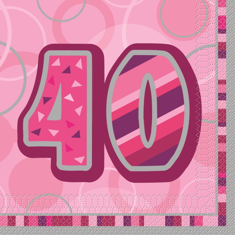 Pink Glitz 40th Birthday Party Napkins Pack of 16 | Party Save Smile