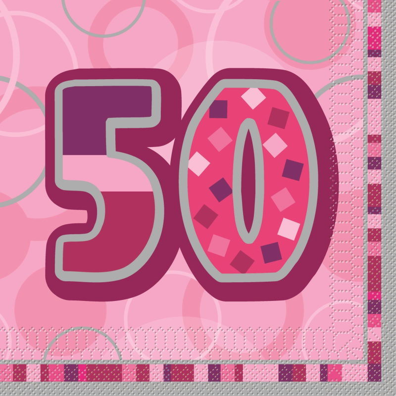 Pink Glitz 50th Birthday Party Napkins Pack of 16 | Party Save Smile