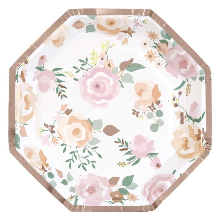 Pink Floral Paper Plates Pack of 8 | Party Save Smile