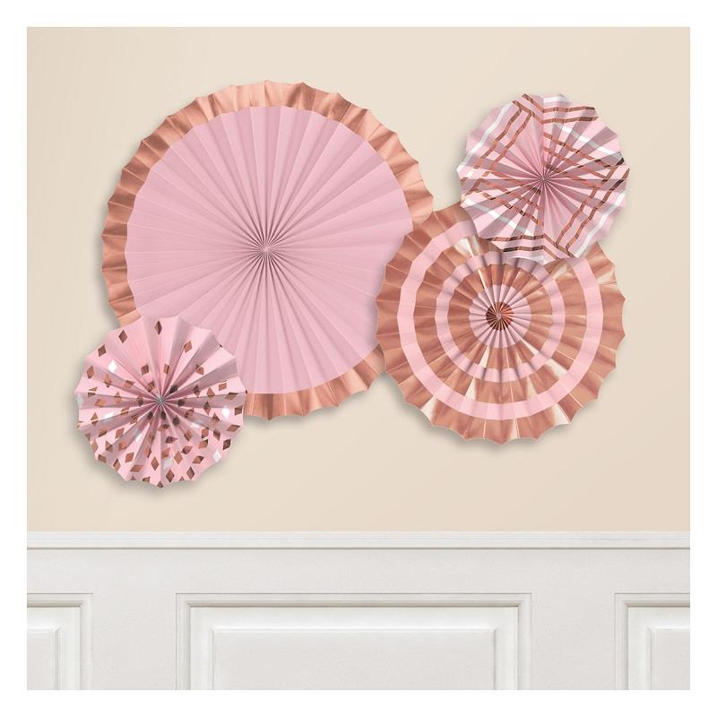 Blush Rose Gold Paper Fan Decorations Pack of 4 | Party Save Smile