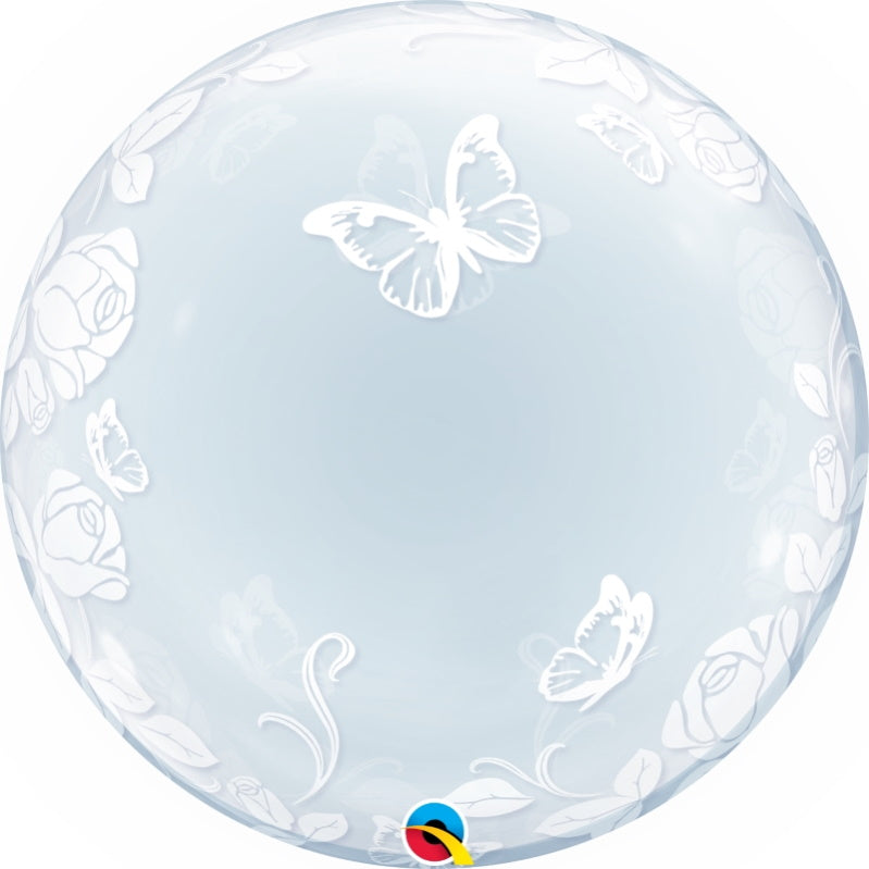 Roses and Butterflies Bubble Balloon - 24 inches | Party Save Smile