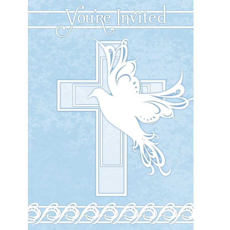 Christening Invitations Blue Dove Pack of 8 Invites | Party Save Smile