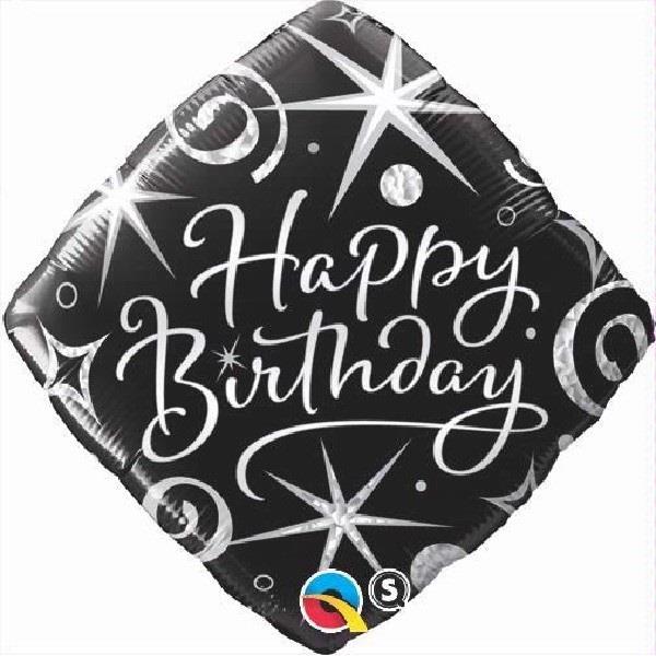 Diamond Sparkles & Swirls Happy Birthday Foil Balloon 18 Inch | Party Save Smile