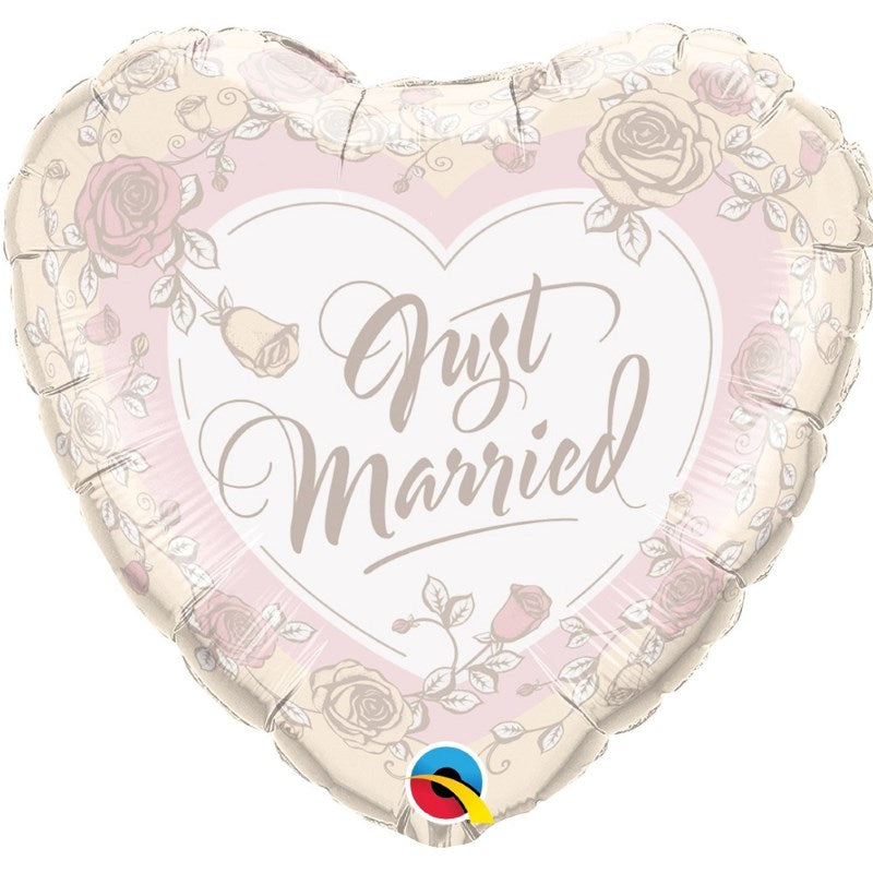 Just Married Roses Heart Wedding Foil Balloon 18 Inch | Party Save Smile