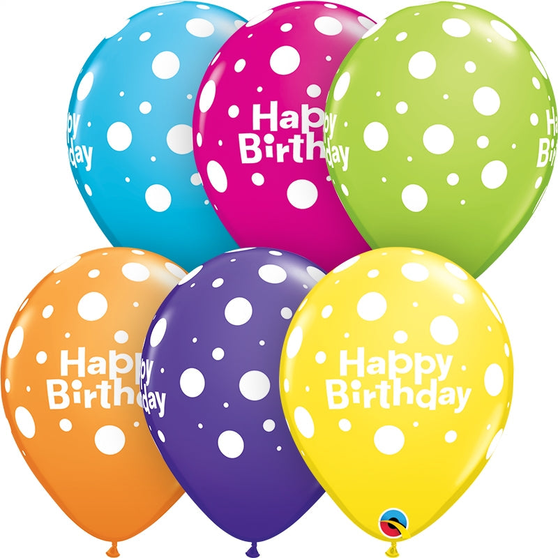Colourful Polka Dot Birthday Balloons Qualatex 11 inch | Party Save Smile