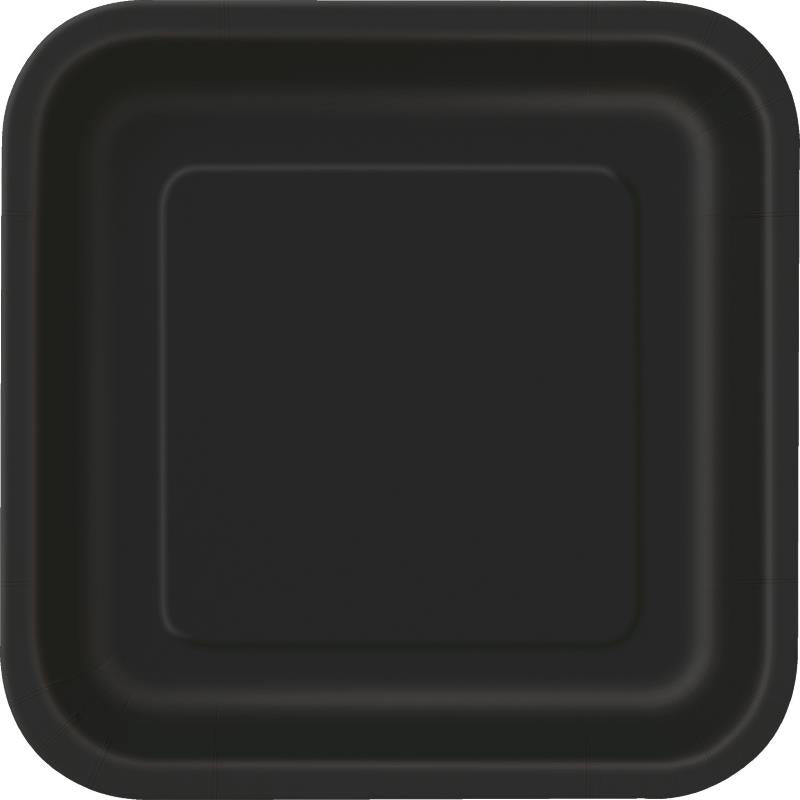 Black Square Paper Plates Pack of 14 | Party Save Smile