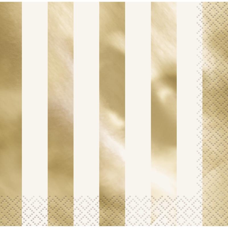 Gold Foil Striped Napkins Pack of 16 | Party Save Smile