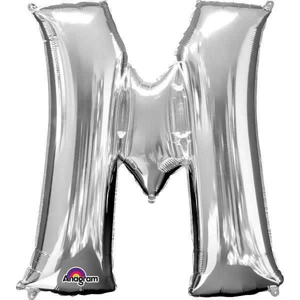 Silver Letter M Foil Balloon Air Fill 16 Inch Anagram | Party Save Smile