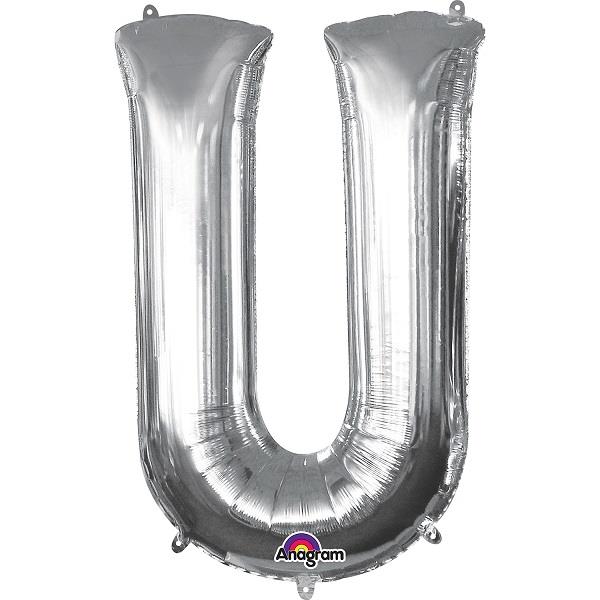Silver Letter U Foil Balloon Air Fill 16 Inch Anagram | Party Save Smile