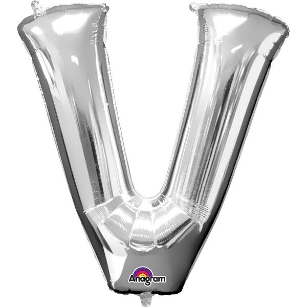 Silver Letter V Foil Balloon Air Fill 16 Inch Anagram | Party Save Smile