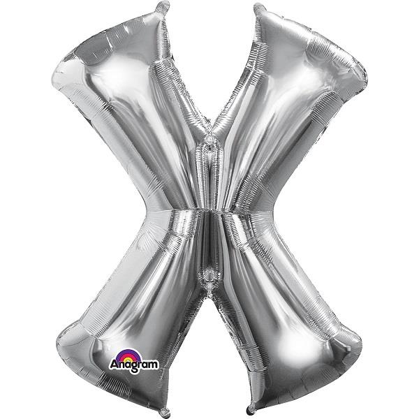 Silver Letter X Foil Balloon Air Fill 16 Inch Anagram | Party Save Smile