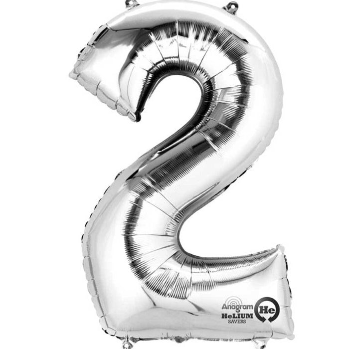 Silver Number 2 Foil Balloon Air Fill 16 Inch Anagram | Party Save Smile