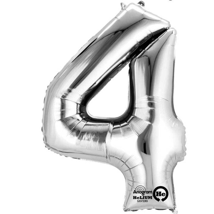 Silver Number 4 Foil Balloon Air Fill 16 Inch Anagram | Party Save Smile