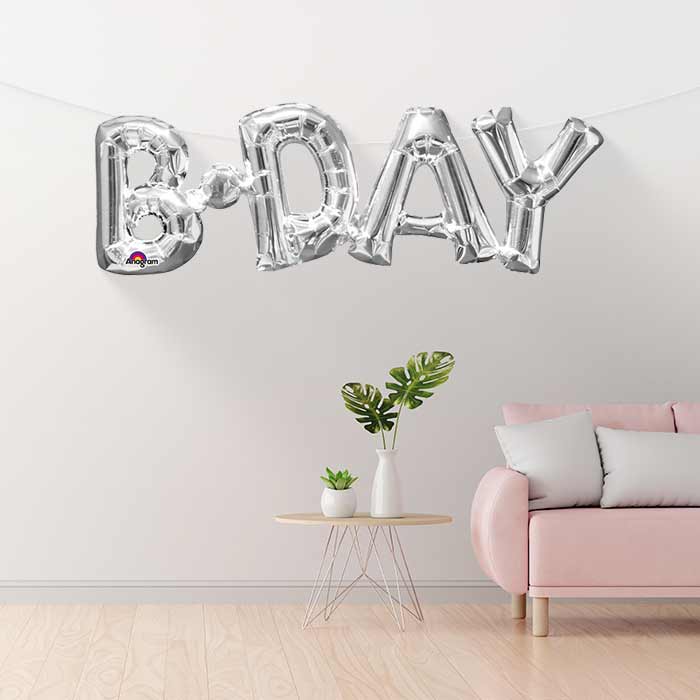 Silver BDay Balloon Script Banner 26 Inch | Party Save Smile