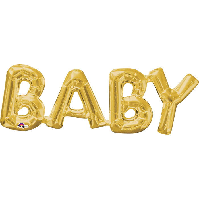 Gold & White Baby Script Foil Balloon 18 inches | Party Save Smile