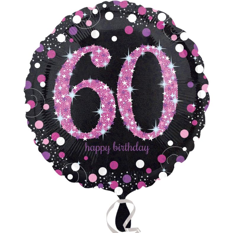 Pink Sparkle 60th Birthday Foil Balloon 18 Inches | Party Save Smile