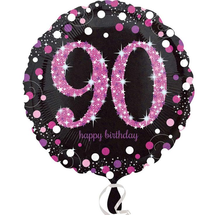 Pink Sparkle 90th Birthday Foil Balloon 18 Inch | Party Save Smile