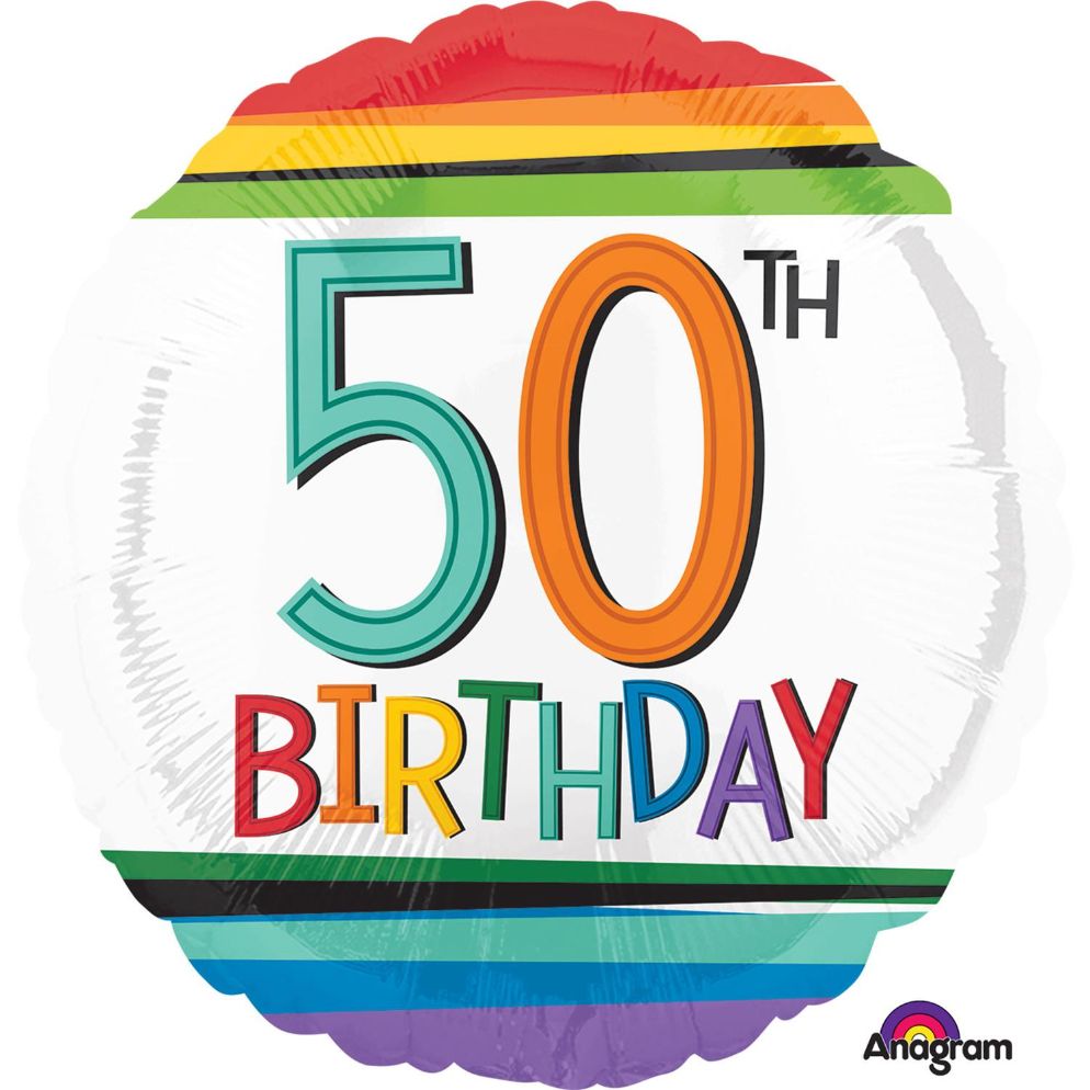 Rainbow 50th Birthday Foil Balloon 18 Inch | Party Save Smile
