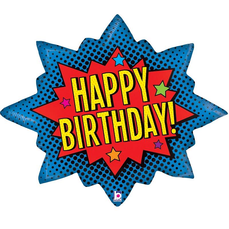 Large Happy Birthday Superhero Foil Balloons 32 inches | Party Save Smile