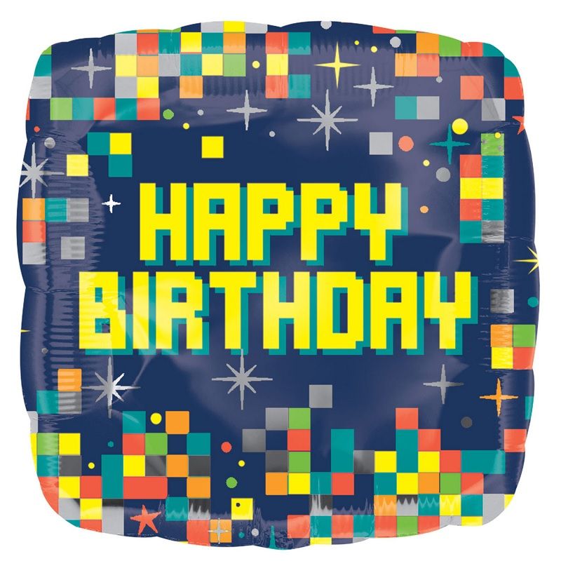 Pixel Happy Birthday Gamer Foil Balloon 43cm | Party Save Smile
