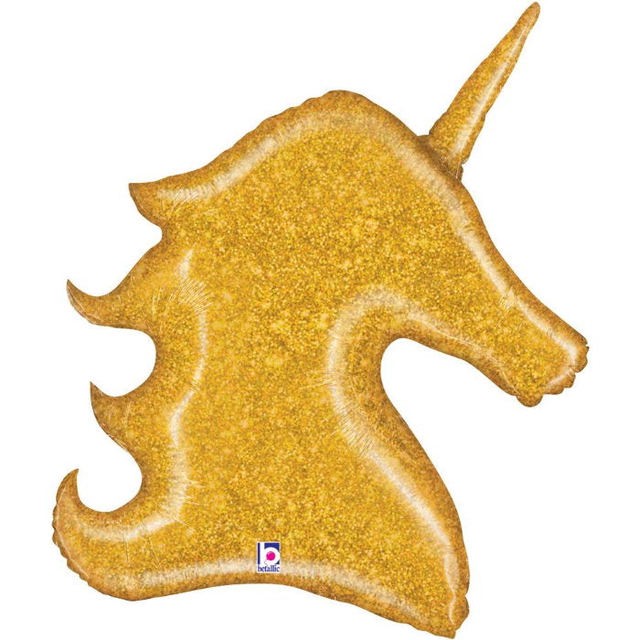 Unicorn Head Foil Balloon Gold 38 inch | Party Save Smile
