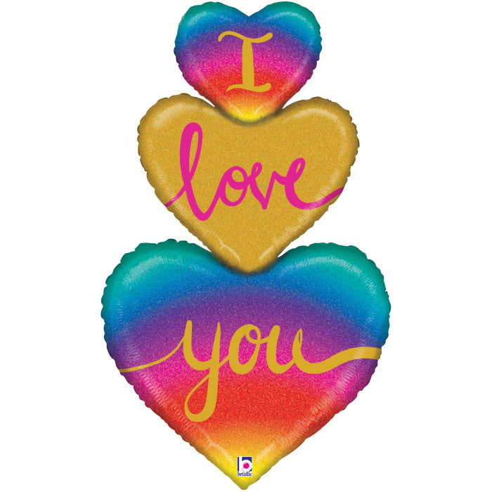 I Love You Rainbow Hearts Foil Balloon 40 Inches | Party Save Smile