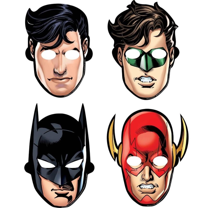 Justice League Card Masks Pack of 8 | Party Save Smile