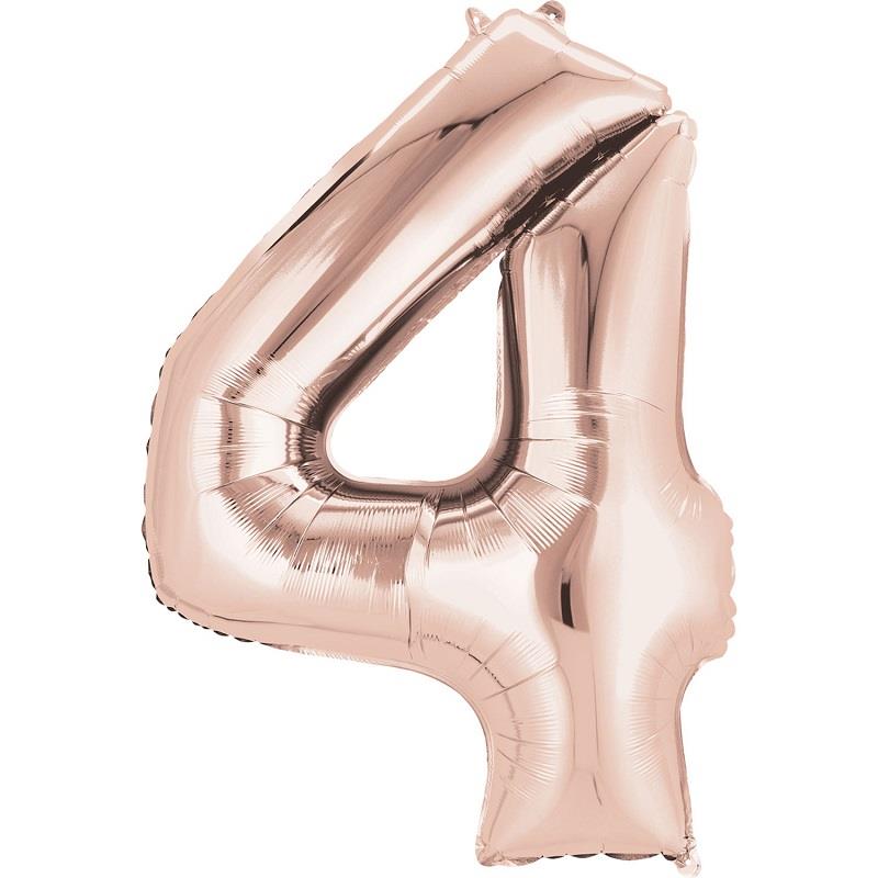 Rose Gold Number 4 Foil Balloon 35 inch Anagram | Party Save Smile