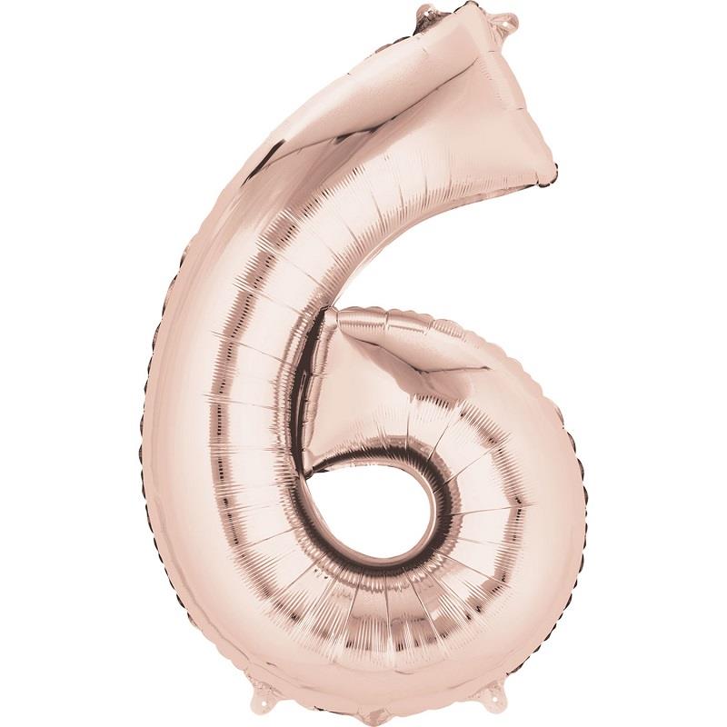 Rose Gold Number 6 Foil Balloon 35 inch Anagram | Party Save Smile