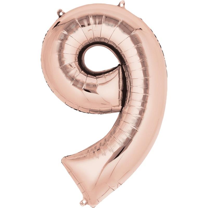 Rose Gold Number 9 Foil Balloon 35 inch Anagram | Party Save Smile