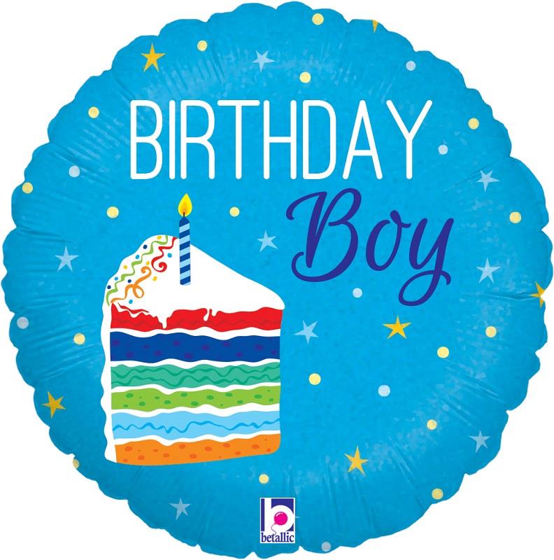 Birthday Boy Cake Blue Foil Balloon 18 Inch | Party Save Smile