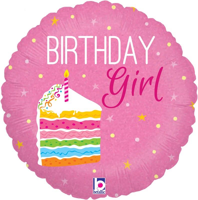 Birthday Girl Cake Pink Foil Balloon 18 Inch | Party Save Smile