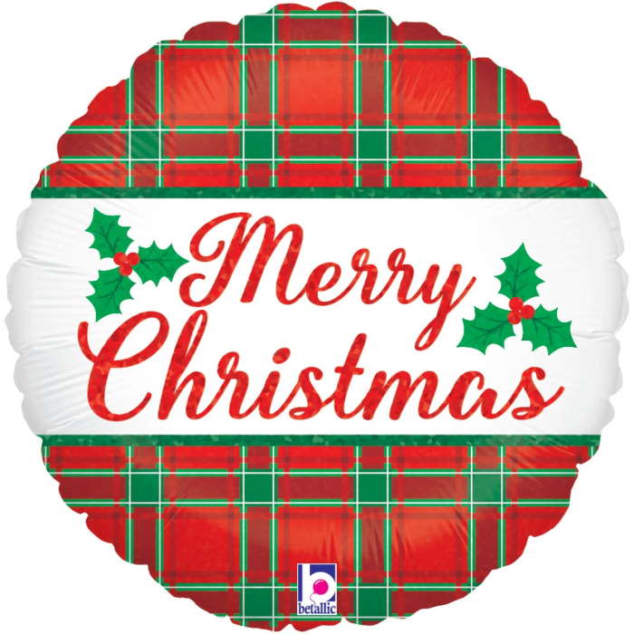 Merry Christmas Plaid Foil Balloon 18 inches | Party Save Smile