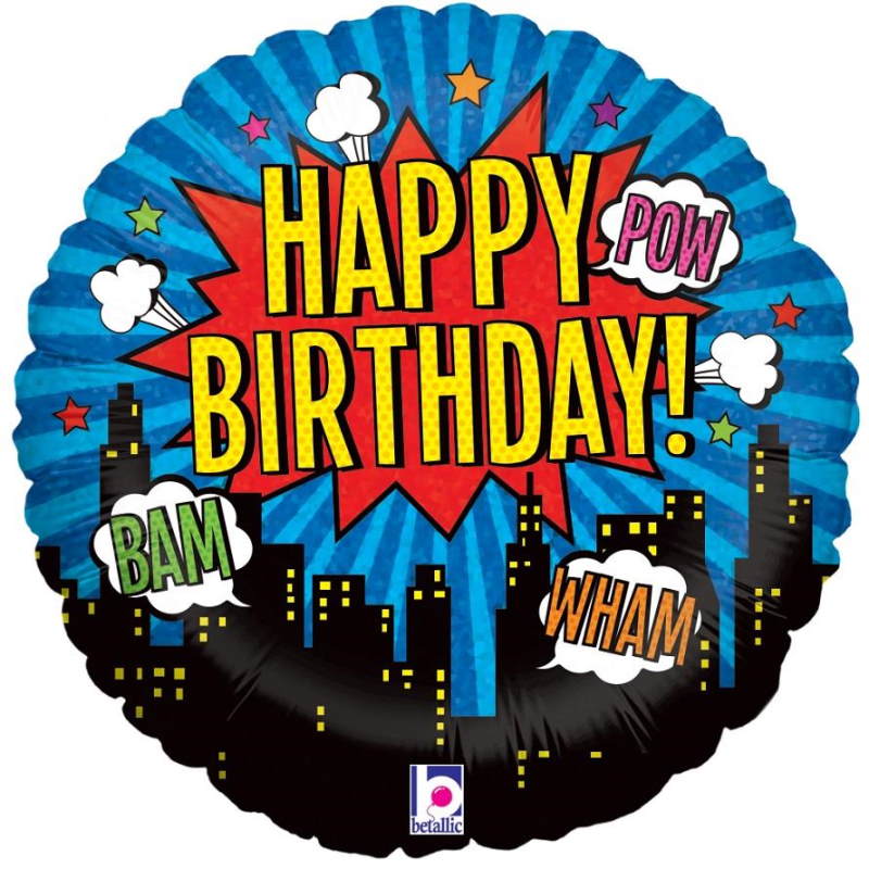 Superhero Slogans Happy Birthday Foil Balloon 18 inches | Party Save Smile