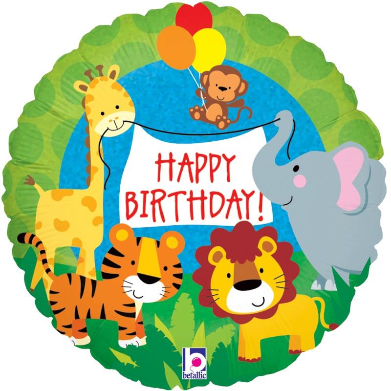Jungle Animal Happy Birthday Foil Balloon 18 Inch | Party Save Smile